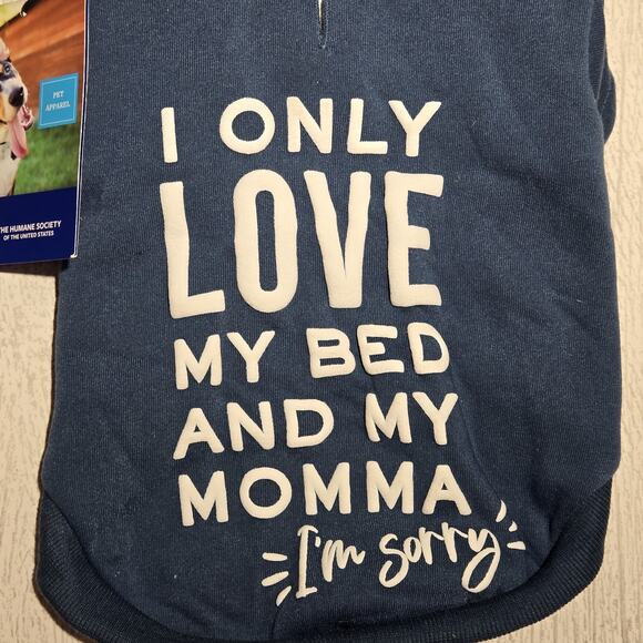 DOG Hoodie Sweatshirt I LOVE MY MOMMA & MY BED Blue White Humane Society - Picture 2 of 8